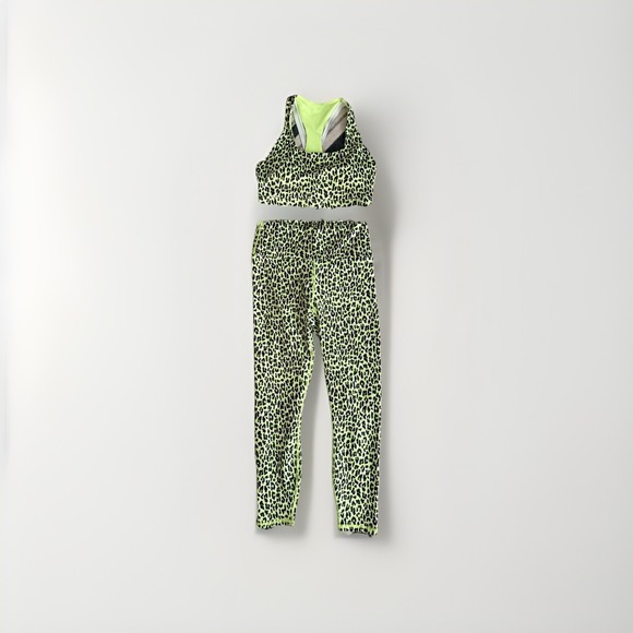 Fabletics Pants - Fabletics Leopard Print Workout Set Size S Neon Green Sports Bra‎ & Leggings